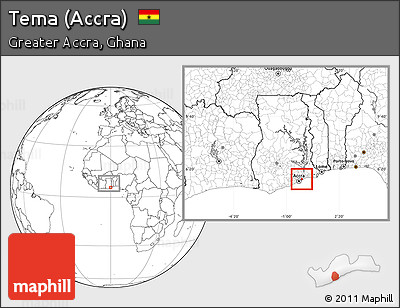 Blank Location Map of Tema (Accra), highlighted parent region, within the entire country