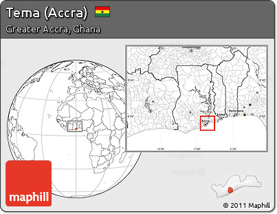 Blank Location Map of Tema (Accra), highlighted parent region, within the entire country