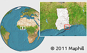 Satellite Location Map of Tema (Accra), highlighted country, within the entire country