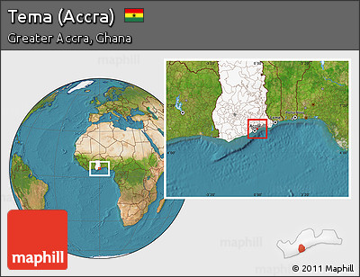 Satellite Location Map of Tema (Accra), highlighted country, highlighted parent region