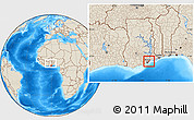 Shaded Relief Location Map of Tema (Accra), within the entire country
