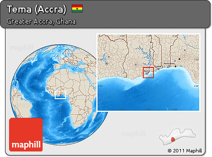 Shaded Relief Location Map of Tema (Accra)