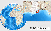 Shaded Relief Location Map of Tema (Accra), highlighted country
