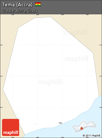 Classic Style Simple Map of Tema (Accra), single color outside
