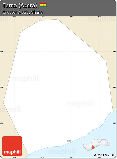 Classic Style Simple Map of Tema (Accra), single color outside