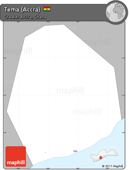 Gray Simple Map of Tema (Accra), single color outside