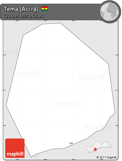 Silver Style Simple Map of Tema (Accra), cropped outside