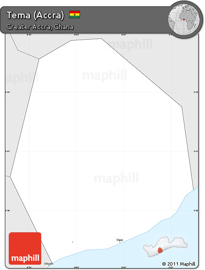 Silver Style Simple Map of Tema (Accra)