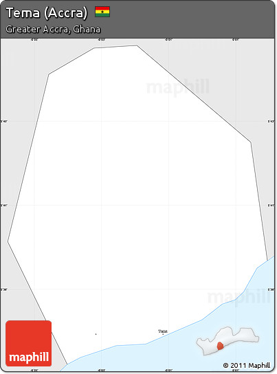 Silver Style Simple Map of Tema (Accra), single color outside