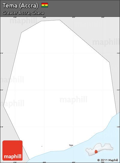 Silver Style Simple Map of Tema (Accra), single color outside