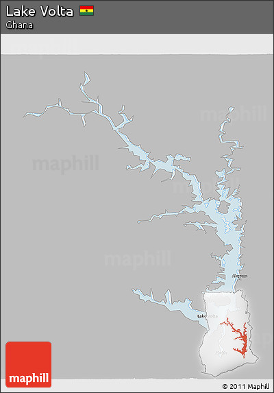 Gray 3D Map of Lake Volta, single color outside