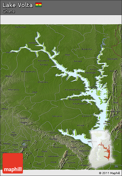 Physical 3D Map of Lake Volta, darken