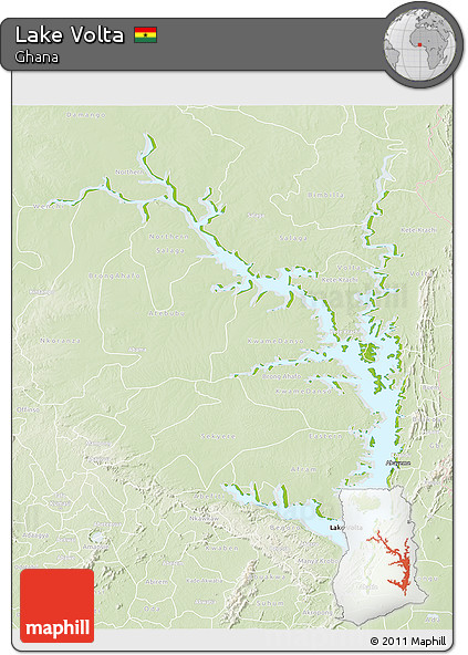 Physical 3D Map of Lake Volta, lighten