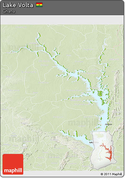 Physical 3D Map of Lake Volta, lighten