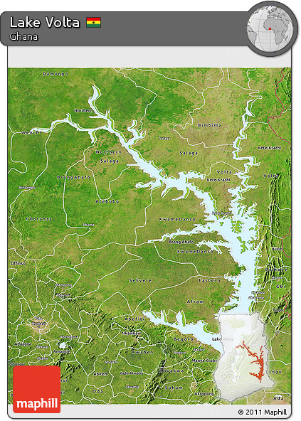 Physical 3D Map of Lake Volta, satellite outside
