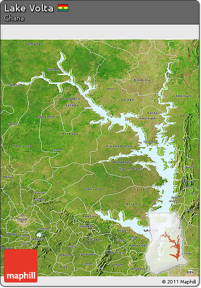 Physical 3D Map of Lake Volta, satellite outside