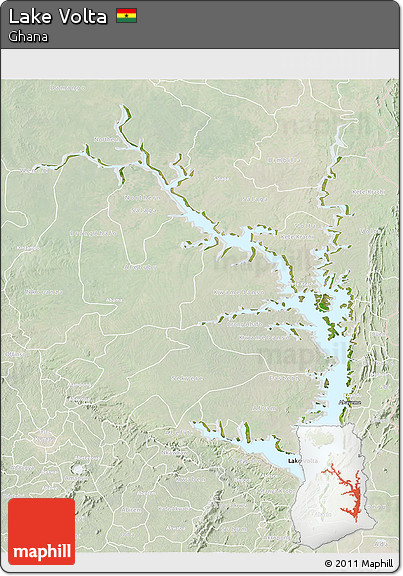 Satellite 3D Map of Lake Volta, lighten