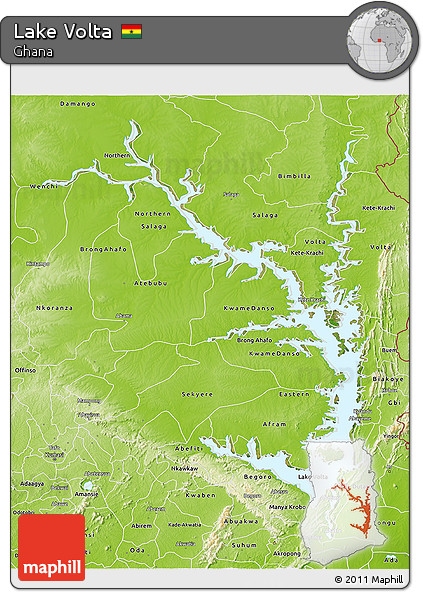 Satellite 3D Map of Lake Volta, physical outside