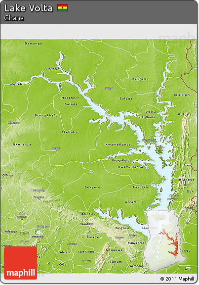 Satellite 3D Map of Lake Volta, physical outside