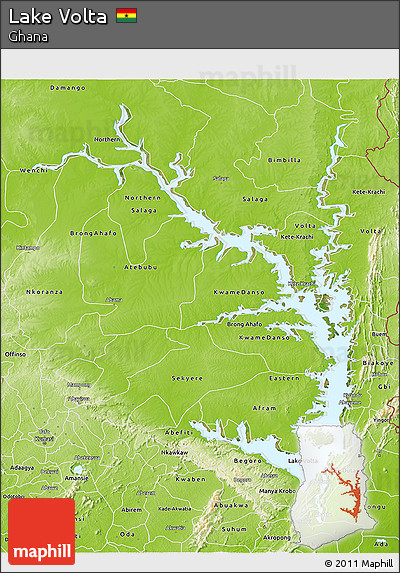 Satellite 3D Map of Lake Volta, physical outside