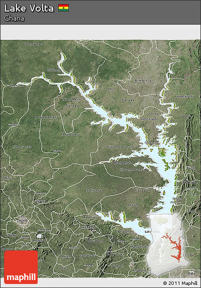 Satellite 3D Map of Lake Volta, semi-desaturated
