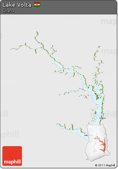 Satellite 3D Map of Lake Volta, single color outside
