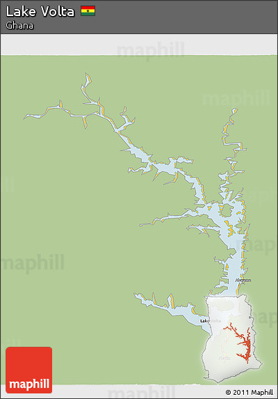 Savanna Style 3D Map of Lake Volta, single color outside