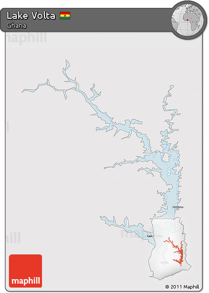 Silver Style 3D Map of Lake Volta, single color outside