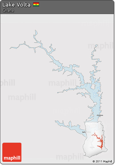 Silver Style 3D Map of Lake Volta, single color outside
