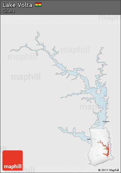 Silver Style 3D Map of Lake Volta, single color outside