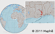 Gray Location Map of Lake Volta, hill shading