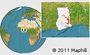 Satellite Location Map of Lake Volta, highlighted country
