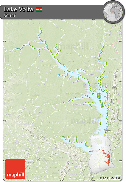 Physical Map of Lake Volta, lighten