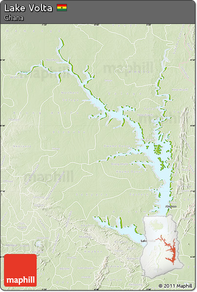 Physical Map of Lake Volta, lighten