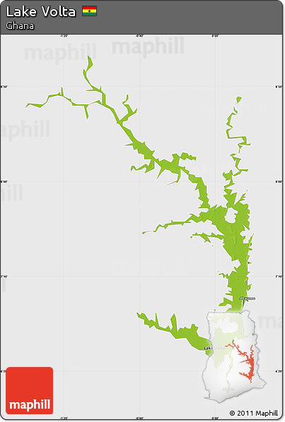 Physical Map of Lake Volta, single color outside