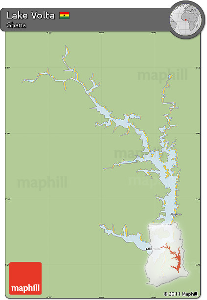 Savanna Style Map of Lake Volta, single color outside