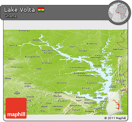 Physical Panoramic Map of Lake Volta