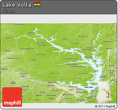 Physical Panoramic Map of Lake Volta