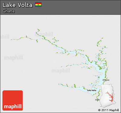 Physical Panoramic Map of Lake Volta, single color outside