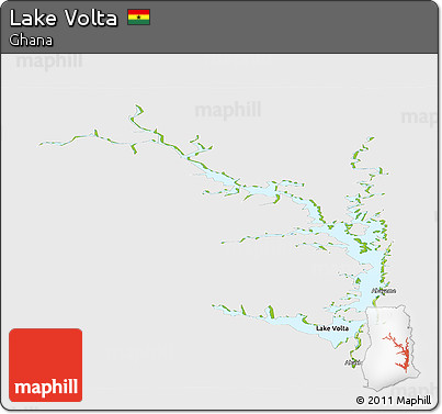 Physical Panoramic Map of Lake Volta, single color outside
