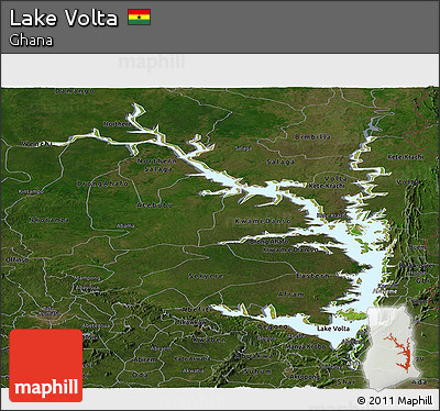 Satellite Panoramic Map of Lake Volta, darken