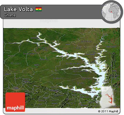 Satellite Panoramic Map of Lake Volta, darken