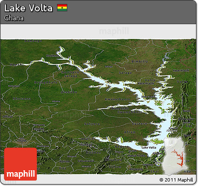 Satellite Panoramic Map of Lake Volta, darken