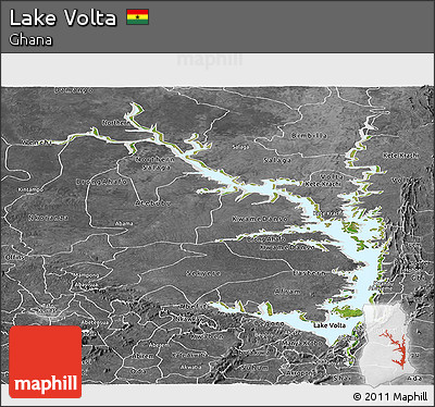 Satellite Panoramic Map of Lake Volta, desaturated