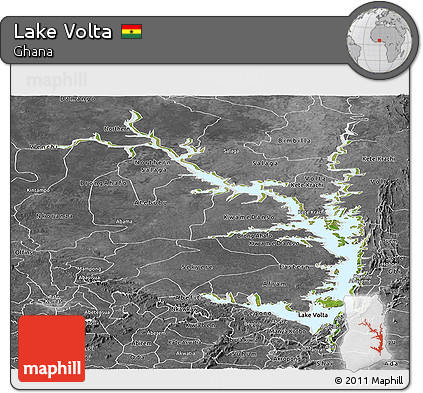 Satellite Panoramic Map of Lake Volta, desaturated