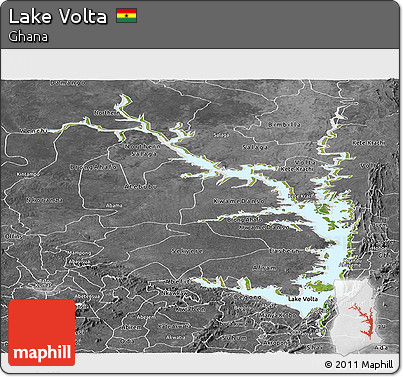 Satellite Panoramic Map of Lake Volta, desaturated