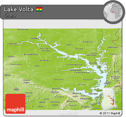 Satellite Panoramic Map of Lake Volta, physical outside