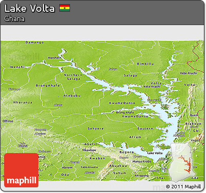 Satellite Panoramic Map of Lake Volta, physical outside