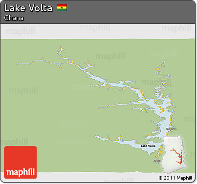 Savanna Style Panoramic Map of Lake Volta, single color outside