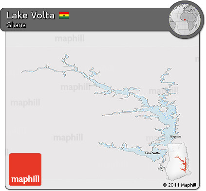 Silver Style Panoramic Map of Lake Volta, single color outside